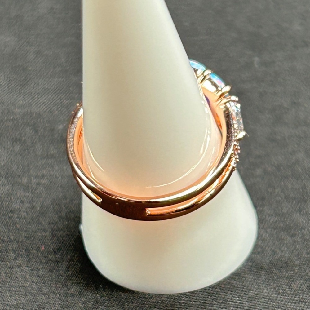 Bomb Party Rose Gold Plated Blue Lab Opal Cubic Zirconia Split Shank Ring Size 9 - Picture 5 of 10